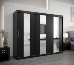 Arte Stylish Black Pole Sliding Door Wardrobe W2500mm H2000mm D620mm - Mirrored Storage With Silver Handles - thumbnail 2