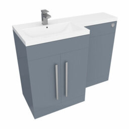 Sundaze Gloss Grey Bathroom Combined Furniture 1100mm L Shape Vanity Unit Left Handed With Basin Sink - thumbnail 3