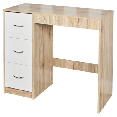 Urbn-Living Urbnliving Height 79.5Cm 3 Drawer Wooden Bedroom Dressing Computer Work Table Desk Oak Carcass And White Drawers Jewellery - image 1