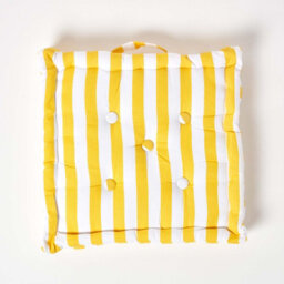 Homescapes Cotton Yellow Thick Stripe Floor Cushion, 40 X 40 Cm - thumbnail 3