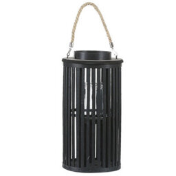 Beliani 40Cm Black Willow Wood Lantern Candle Holder With Glass Insert - Boho Oval Lantern - thumbnail 3
