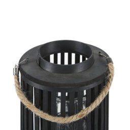 Beliani 40Cm Black Willow Wood Lantern Candle Holder With Glass Insert - Boho Oval Lantern - thumbnail 5