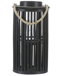 Beliani 40Cm Black Willow Wood Lantern Candle Holder With Glass Insert - Boho Oval Lantern - thumbnail 1