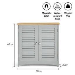 Vonhaus Bathroom Storage Cabinet, Grey Bathroom Cupboard With Wood-Effect Top, Freestanding Towel Storage Cupboard W/ 2 Shelves - thumbnail 4