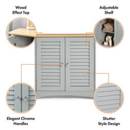Vonhaus Bathroom Storage Cabinet, Grey Bathroom Cupboard With Wood-Effect Top, Freestanding Towel Storage Cupboard W/ 2 Shelves - thumbnail 6