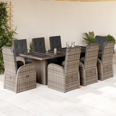 Berkfield 9 Piece Garden Dining Set With Cushions Grey Poly Rattan - image 1