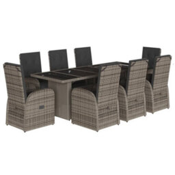 Berkfield 9 Piece Garden Dining Set With Cushions Grey Poly Rattan - thumbnail 2