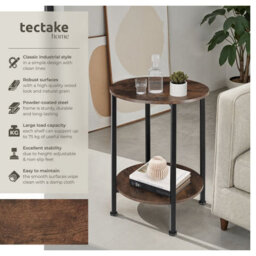 Tectake Bedside Table Ballina -Industrial Style, Round With 2 Shelves, 45 X 64 Cm - Industrial Wood Dark, Rustic - thumbnail 2