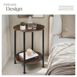 Tectake Bedside Table Ballina -Industrial Style, Round With 2 Shelves, 45 X 64 Cm - Industrial Wood Dark, Rustic - thumbnail 5
