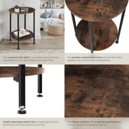 Tectake Bedside Table Ballina -Industrial Style, Round With 2 Shelves, 45 X 64 Cm - Industrial Wood Dark, Rustic - thumbnail 4