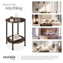 Tectake Bedside Table Ballina -Industrial Style, Round With 2 Shelves, 45 X 64 Cm - Industrial Wood Dark, Rustic - thumbnail 7
