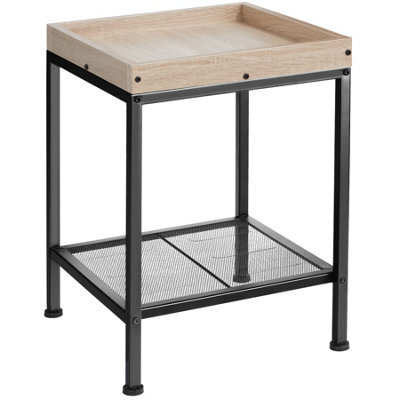 Tectake Bedside Table Rochester - Industrial Style, With Tray Shelf, Grid Shelf, 41.5 X 41 X 56 Cm - Industrial Wood Light, Oak Sonoma - image 1