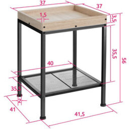 Tectake Bedside Table Rochester - Industrial Style, With Tray Shelf, Grid Shelf, 41.5 X 41 X 56 Cm - Industrial Wood Light, Oak Sonoma - thumbnail 4