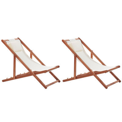 Beliani Set Of 2 Folding Deck Chairs Avellino With Replacement Fabrics Acacia Wood Dark Brown - image 1