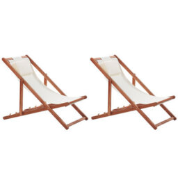 Beliani Set Of 2 Folding Deck Chairs Avellino With Replacement Fabrics Acacia Wood Dark Brown - thumbnail 1