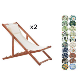 Beliani Set Of 2 Folding Deck Chairs Avellino With Replacement Fabrics Acacia Wood Dark Brown - thumbnail 4