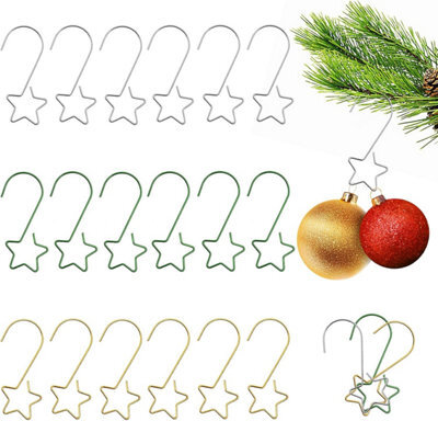 Christmas Bauble Hanging Hooks, Metal, Gold And Silver And Green, Star Shape, Size S - image 1