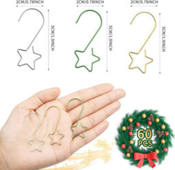 Christmas Bauble Hanging Hooks, Metal, Gold And Silver And Green, Star Shape, Size S - thumbnail 2