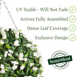 Best Artificial 28Cm Ivory White Tulip Hanging Basket Flower Topiary Ball - Suitable For Outdoor Use - Weather & Fade Resistant - thumbnail 2