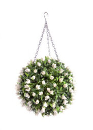 Best Artificial 28Cm Ivory White Tulip Hanging Basket Flower Topiary Ball - Suitable For Outdoor Use - Weather & Fade Resistant