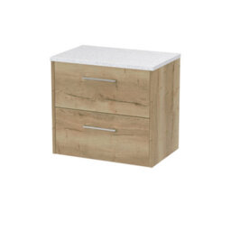 Hudson Reed Juno Wall Hung 2-Drawer Vanity Unit & Sparkling White Worktop, Countertop Basin Unit In Autumn Oak, 600mm - thumbnail 1