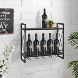 Darphe Wall Mounted Industrial Wine Glass Rack With Wooden Shelves - thumbnail 2