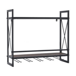Darphe Wall Mounted Industrial Wine Glass Rack With Wooden Shelves - thumbnail 4