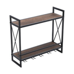 Darphe Wall Mounted Industrial Wine Glass Rack With Wooden Shelves - thumbnail 1