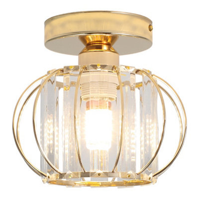 Living And Home Gold Hollow Wrought Iron Lantern Ceiling Light Crystal Shade E27,dimmable - image 1