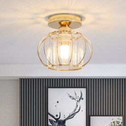 Living And Home Gold Hollow Wrought Iron Lantern Ceiling Light Crystal Shade E27,dimmable - thumbnail 4