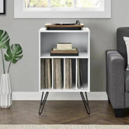 Bookcase Storage Shelving For Home Turntable Stand Unit Bookcase In White - thumbnail 3