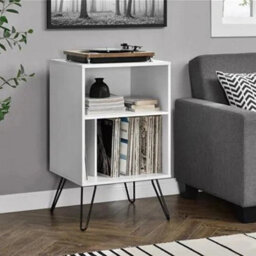 Bookcase Storage Shelving For Home Turntable Stand Unit Bookcase In White - thumbnail 1