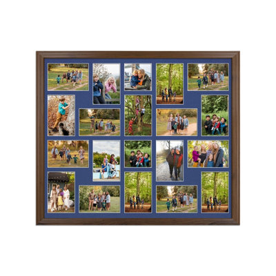 AK Frames 80X70Cm Walnut Classic Multi Photo Frame With Blue Mount - Holds 20 Apertures (18X) 6X4, (2X) 4X4 Photos - image 1