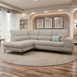Universal Corner Sofa Bed With Large Bedding Storage Profiled Backrest Reversible Fabric Settee By Furnipol Beige Left - thumbnail 2