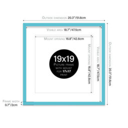"19X19"" Turquoise Picture Frame - 19X19"" Square Frame With 17X17"" Mount For 19X19""/17X17"" Pictures Moderrn Style Thin Edge, 1 Pack" - thumbnail 2