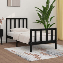 Berkfield Bed Frame Black Solid Wood 75X190 Cm 2Ft6 Small Single
