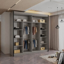 M N Furniture Ltd M N Furniture Clay 2 Door Sliding Wardrobe With Black Strips Mirror And Led Light - W203Cm - thumbnail 3