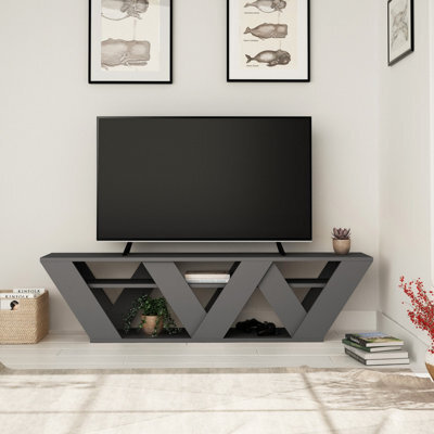 "Decortie Ralla Modern Tv Unit With Shelves Anthracite Grey 65"" 158Cm" - image 1