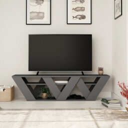 "Decortie Ralla Modern Tv Unit With Shelves Anthracite Grey 65"" 158Cm" - thumbnail 1