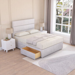 Sloomy Texas Silver Plush 4Ft6 Memory Foam Bed Set With 2 Drawers, Mattress & Headboard- Double - thumbnail 2