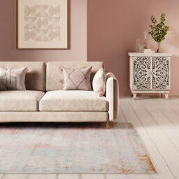 Loomed Beige Pastel Pink Distressed Abstract Washable Long Runner Rug 80Cm X 300Cm - thumbnail 3