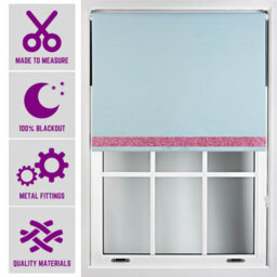 Furnished Blackout Blind With Pink Glitter Accent And Metal Fittings Made To Measure - Duck Egg Blue (W)60Cm X (L)165Cm