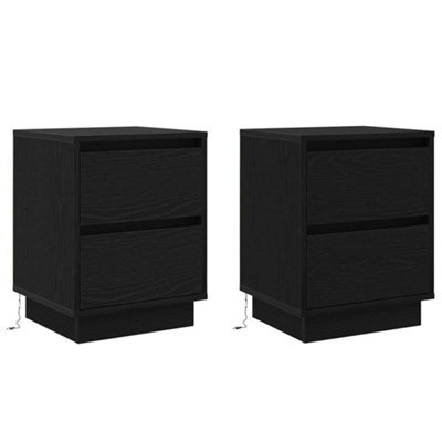 Berkfield Modern Bedside Cabinets With Led Lights 2 Pcs Black 39X34.5X50 Cm