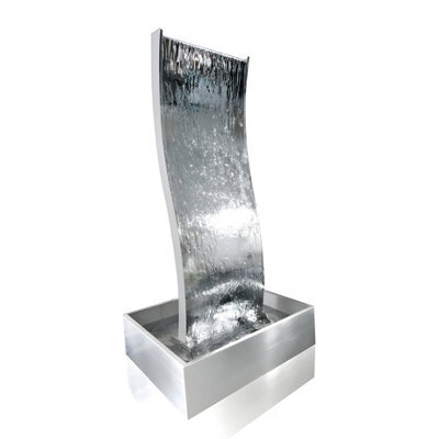 Primrose Double-Sided Curved Stainless Steel Water Wall With Stainless Steel Reservoir Indoor Outdoor H130Cm - image 1
