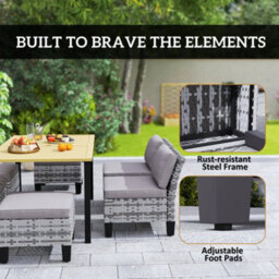 Outsunny 7 Pcs Rattan Garden Dining Set With Cushions, Umbrella Hole, Grey - thumbnail 7