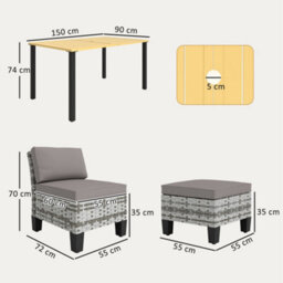 Outsunny 7 Pcs Rattan Garden Dining Set With Cushions, Umbrella Hole, Grey - thumbnail 3