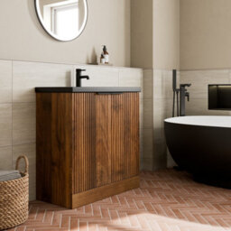Aveli Fluted 800mm Bathroom Vanity Unit Basin Floorstanding Cupboard Soft Close Walnut - thumbnail 3