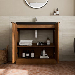 Aveli Fluted 800mm Bathroom Vanity Unit Basin Floorstanding Cupboard Soft Close Walnut - thumbnail 4