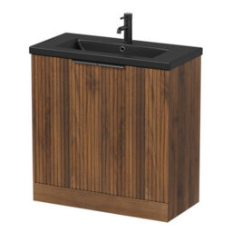 Aveli Fluted 800mm Bathroom Vanity Unit Basin Floorstanding Cupboard Soft Close Walnut - thumbnail 5