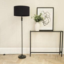 Valuelights Maggie Black Metal Candlestick Floor Lamp With Black Fabric Lamp Shade And Led Bulb - thumbnail 5